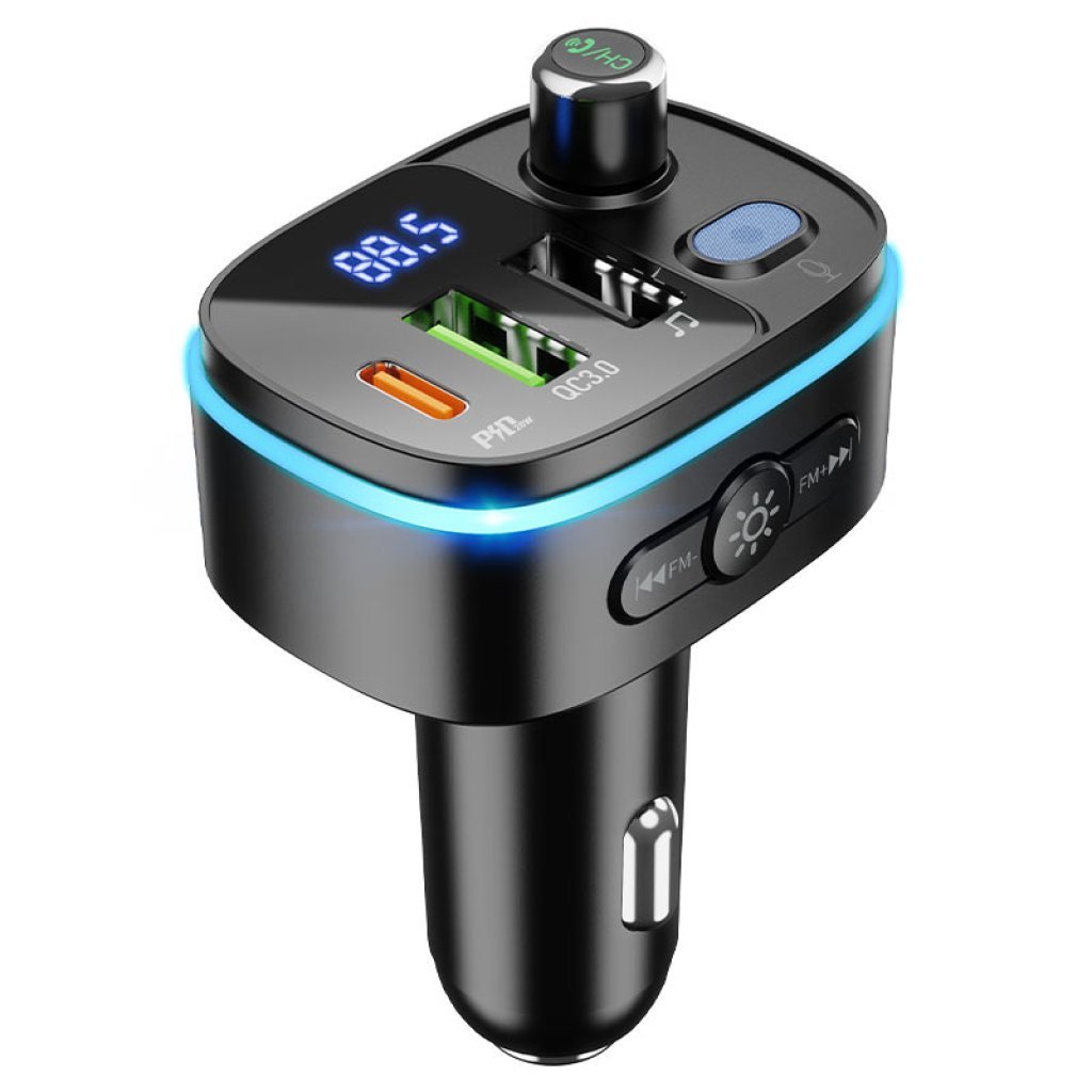 HOCO 20W Bluetooth FM Transmitter & Car Charger (USB-C + Dual USB-A)